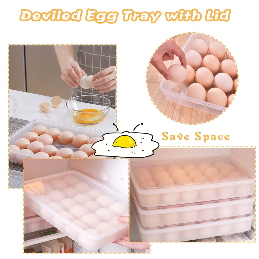 96 Egg Holders for Refrigerator,4 Set Clear Deviled Egg Tray with Lid,Plastic...
