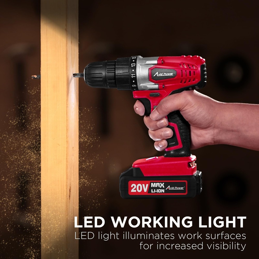 AVID POWER 20V Cordless Drill Set for Home DIY & Beginner Projects - 1-red