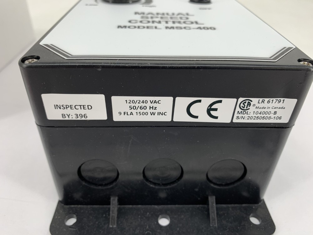 Schaefer Ventilation MSC-400B Manual Variable Speed Control 115V or 230VAC 12.5A