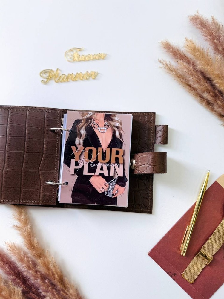Leather notebook-wallet cover A7 Big rings mini wallet. Mini Planner.