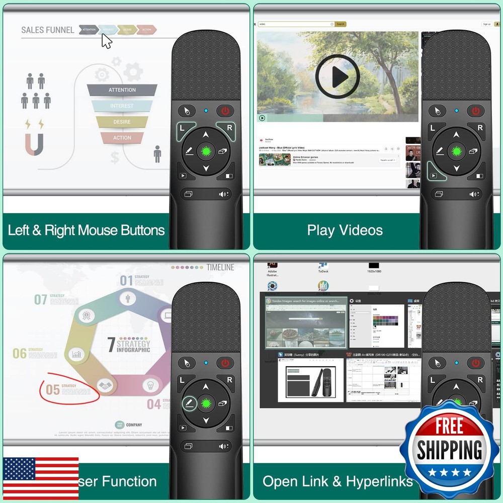 Presentation Clicker Green Laser Pointer with Air Mouse Function, Wireless Pr