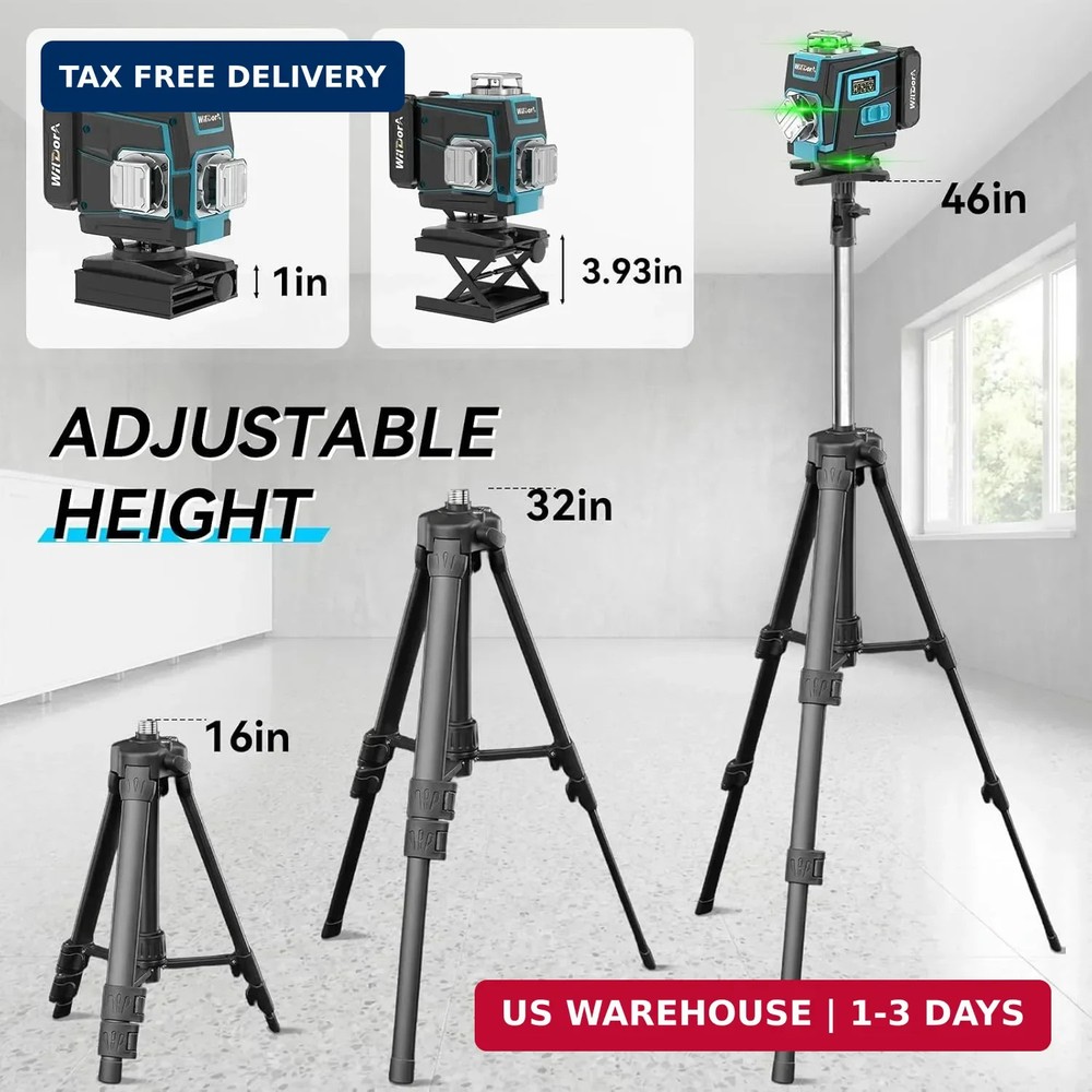 Laser Level with Tripod, 4x360° Self Leveling ±4° Laser Level, Remote Control 4D