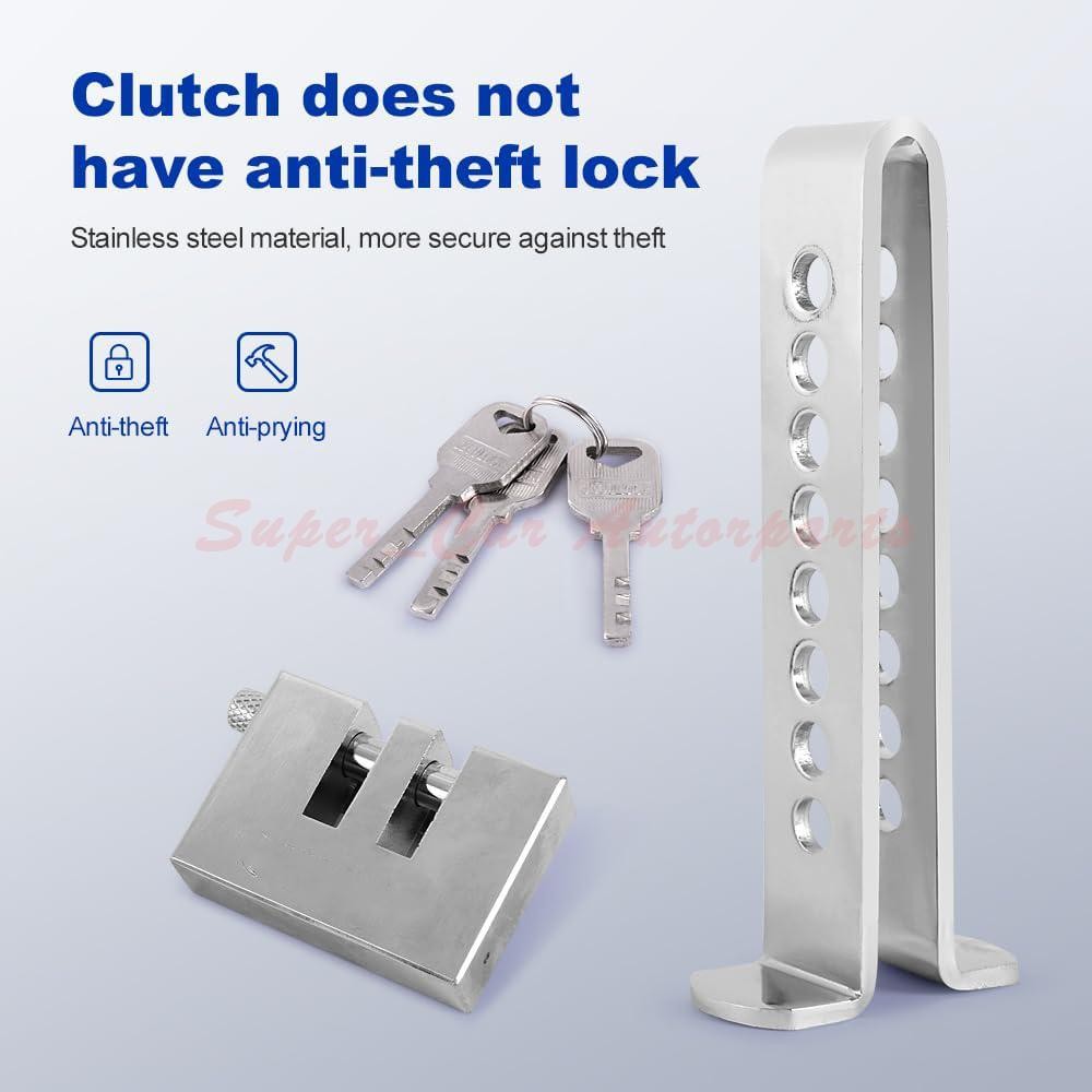 Stainless Steel Brake Pedal Lock Security Car Auto Clutch Lock Anti-theft W/3Key