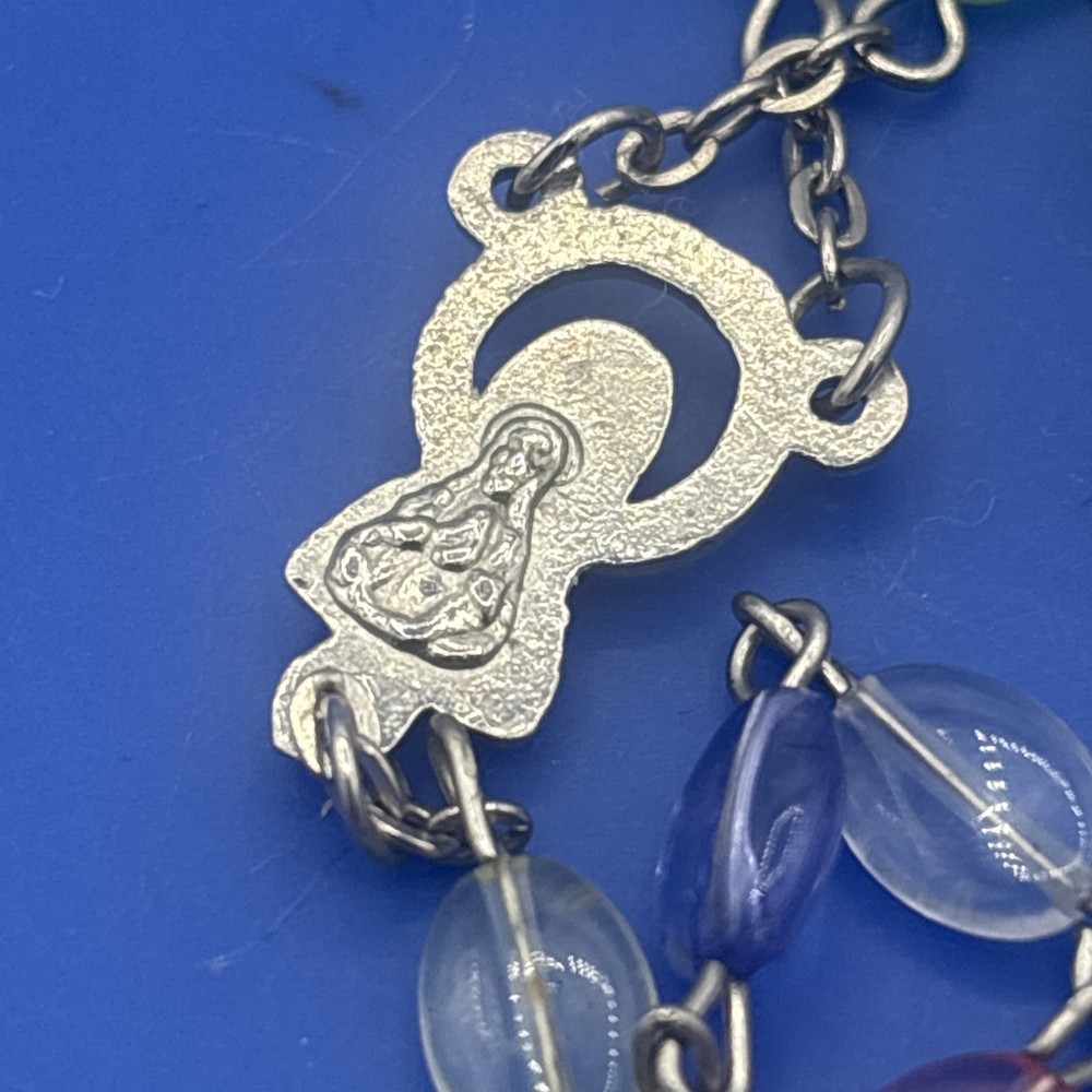 Vtg Pastel Translucent Rosary Oval Beads Crucifix Catholic Prayer Beads Easter