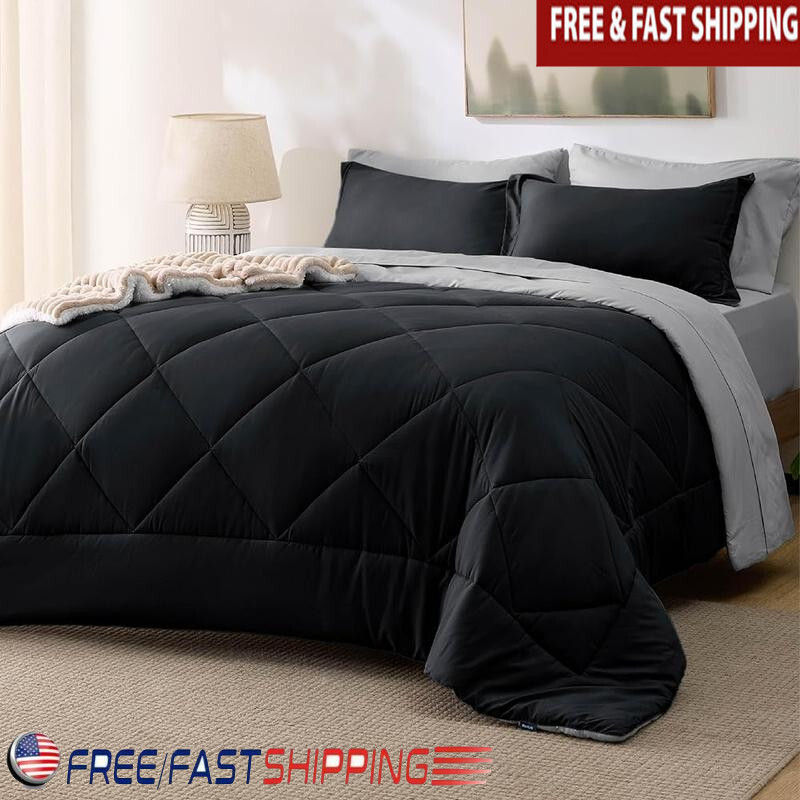 Reversible 7 Piece Full Comforter Set Bed in a Bag Down Alternative Soft Warm US