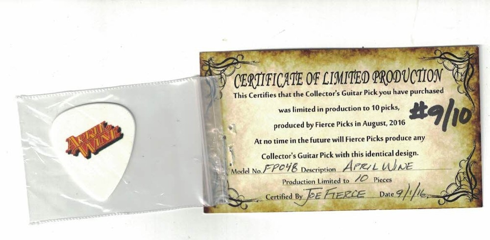 APRIL WINE Collector's Guitar Pick, 2-Sided, #9 of 10 Made: Logo on White