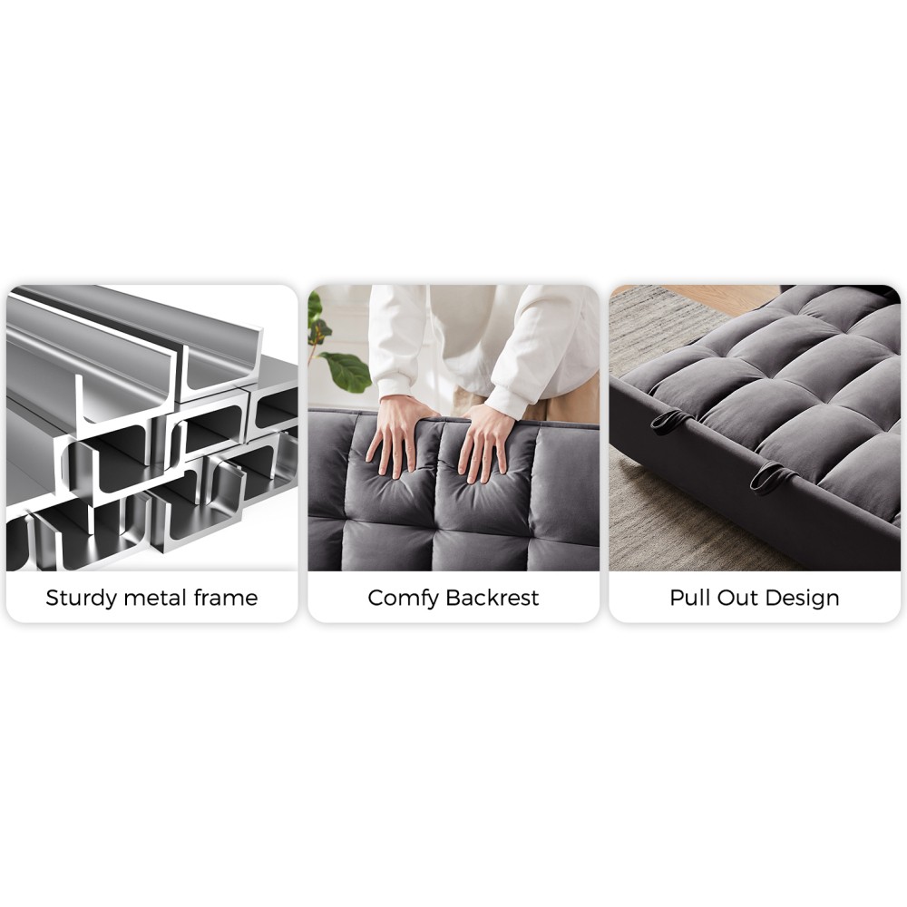 3-in-1 Convertible Sofa Bed with Adjustable Back, Storage, Greige