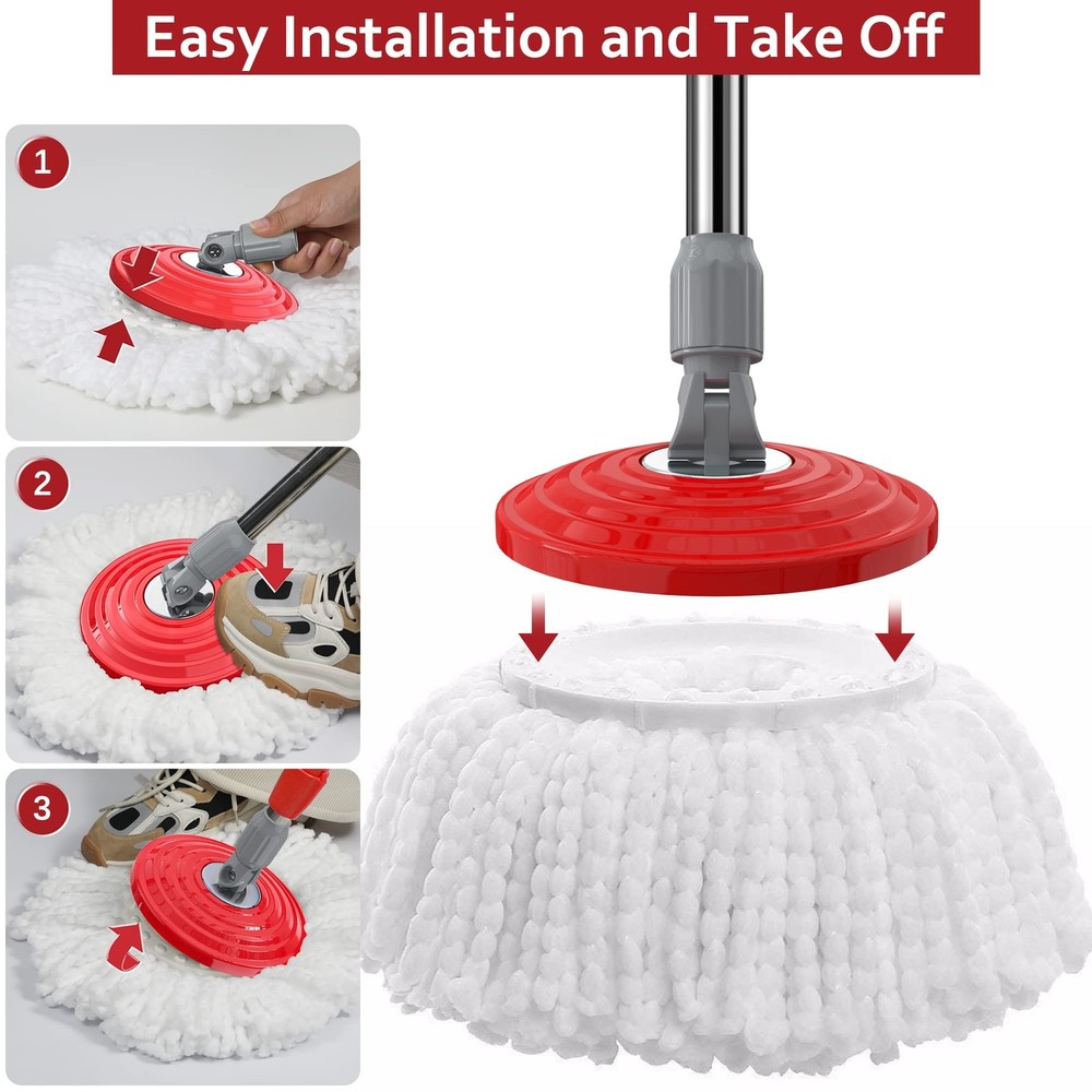 Stainless Steel Extendable Mop Handle with 2 Microfiber Replacement Heads & 3...