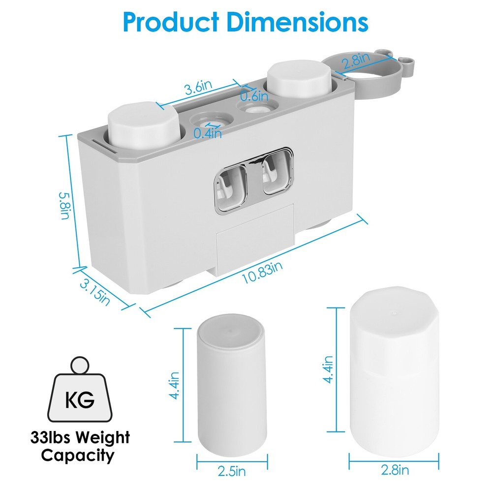 Toothbrush Holder Automatic Toothpaste Dispenser with 5 Toothbrush Slots 2 Cups