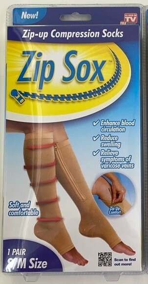 NEW!! ZIP SOX Zip-Up Compression Socks - NUDE - SIZE S/M - One Pair