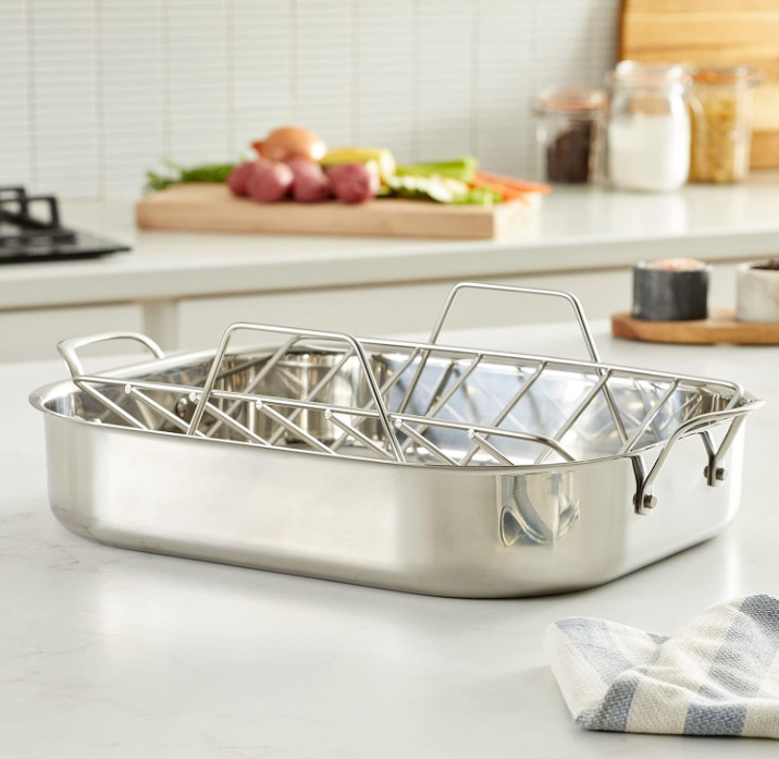 Stainless Steel Rectangular Roasting Pan with Rack, Turkey Roaste,16 in