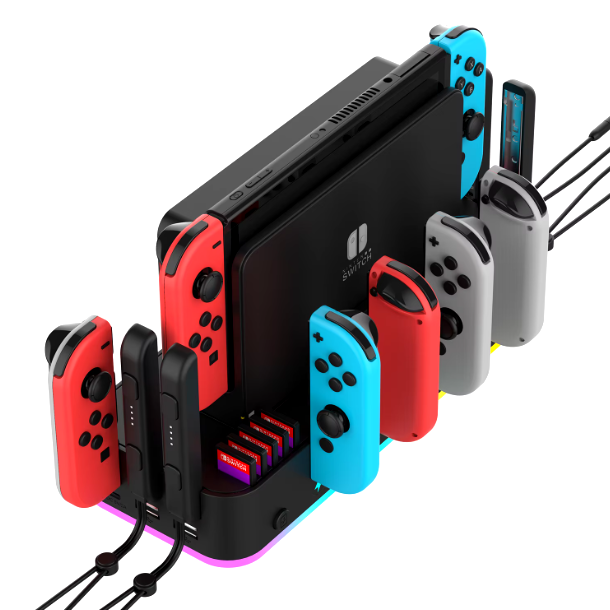 Nintendo Switch RGB Holder Wall Mount Joy-Con Charger OLED Organizer Console Doc