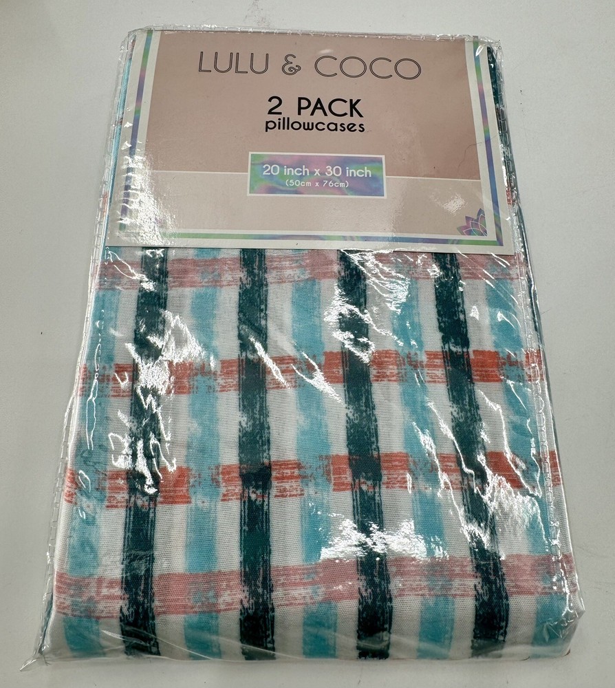 Pillowcases Lulu & Coco 2pc Reina Pattern 20” X 30” Microfiber NEW Plaid Bars