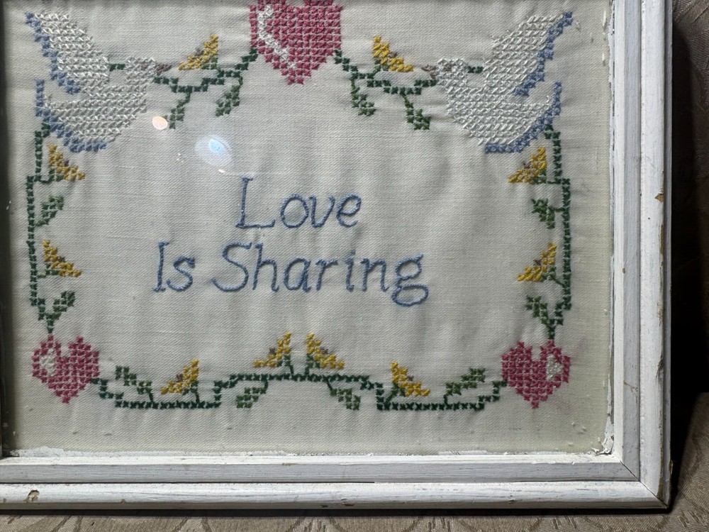 Vintage Needlepoint "Love Is Sharing" - Framed