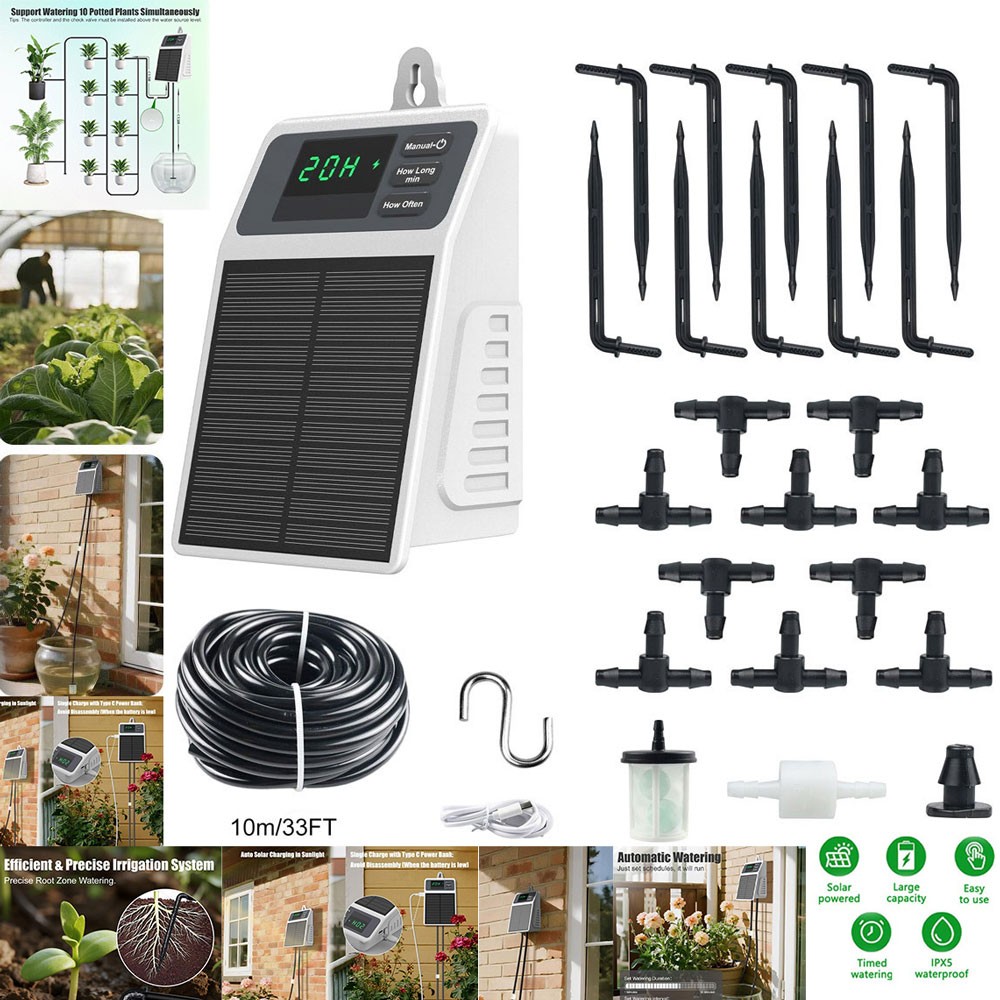 NEW Solar Automatic Plant Irrigation Timer Watering Set Irrigation System