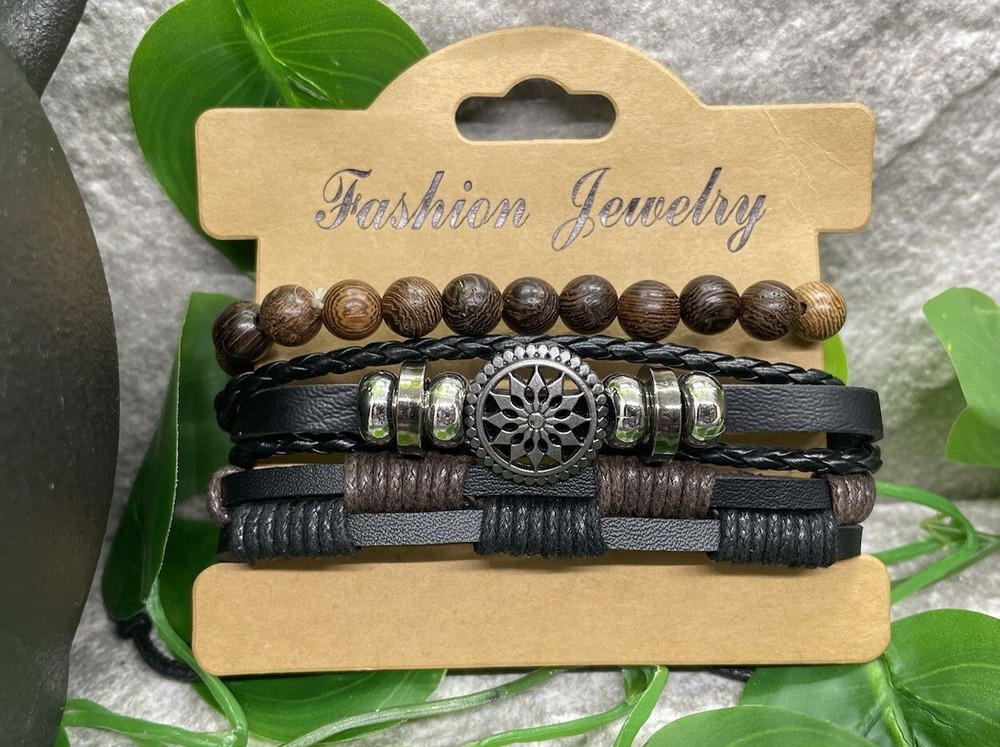3 PC Leather Punk Bracelet Stackable Adjustable Tie New Free Ship B2824