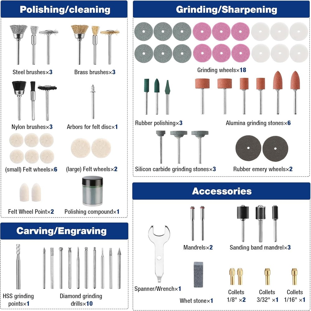476PCS Rotary Tool Accessories Kit Bits Cutting Sanding Grinding