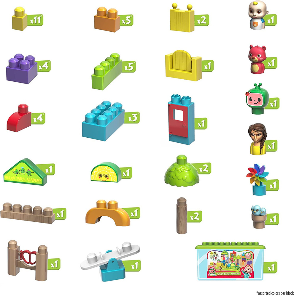 Cocomelon Patch Academy, 53 Large Building Blocks Includes 6 Character Figures,