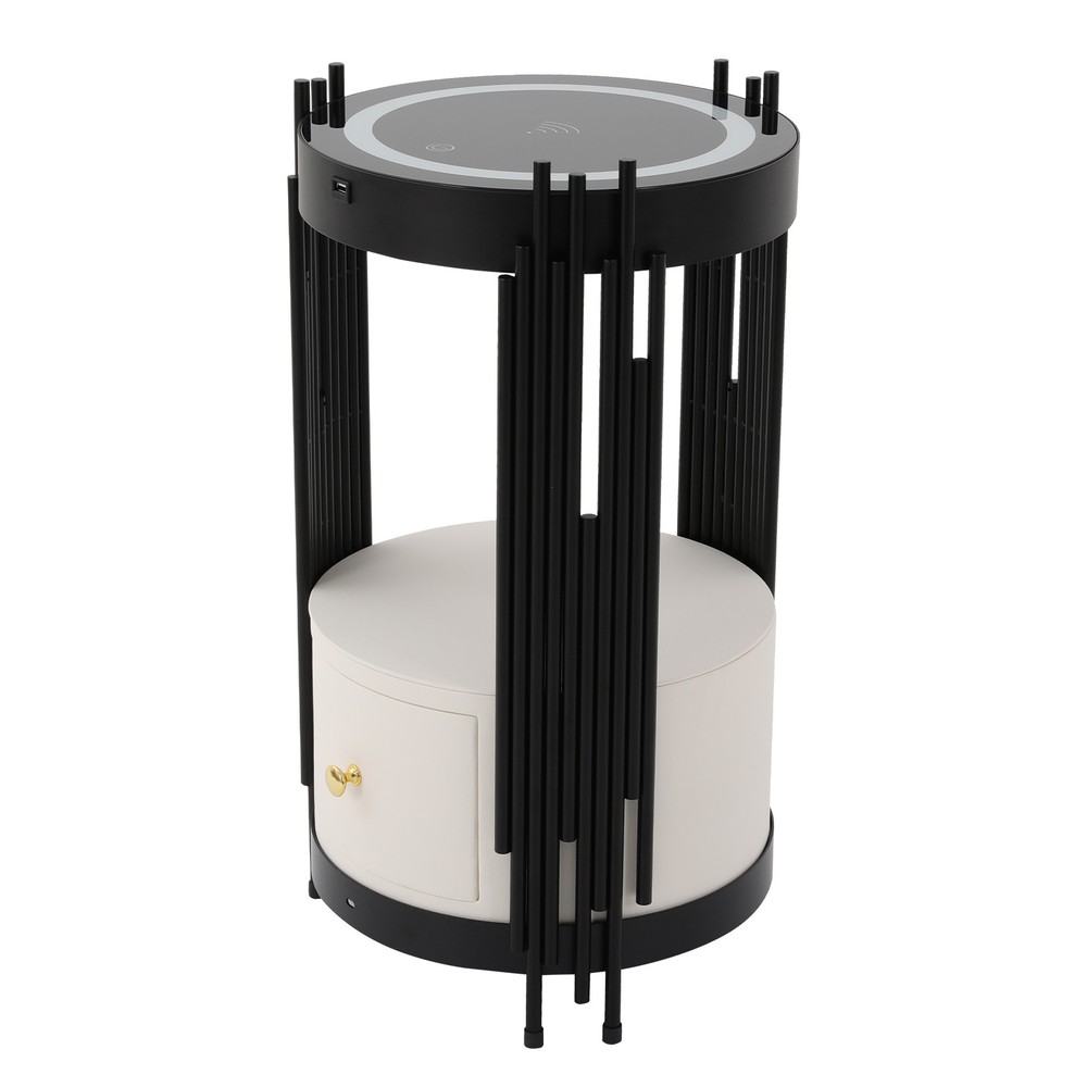 LED Bed Side Table Smart Nightstand w/ Wireless Charging Station Side/End Table