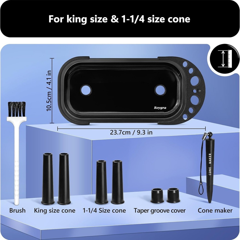 Foldable Rolling Tray Set w/ Cone Loader & Filler Roller Machine Black 9x4"