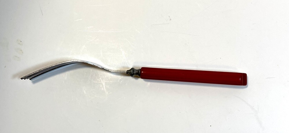 Vintage Bakelite RED Handled Table Fork Chrome Handled Art Deco Style 7.75 Inch