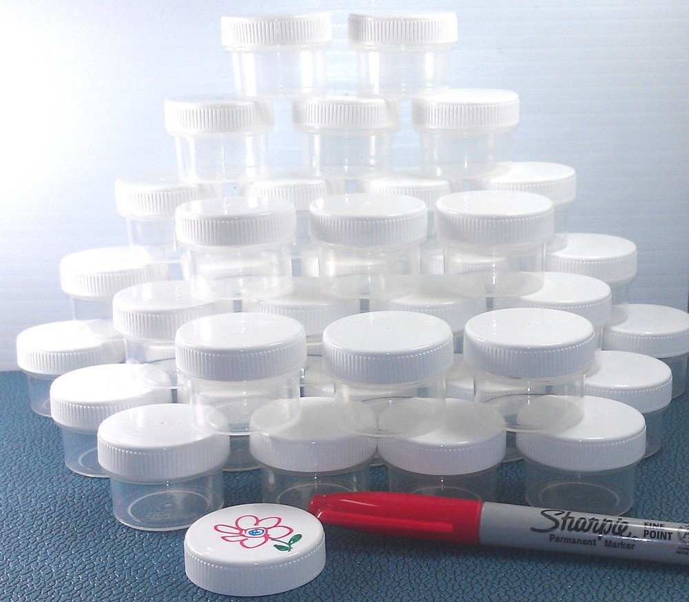 24 Empty Plastic Makeup Jars White Screw On Lids Caps DecoJars Half Ounce