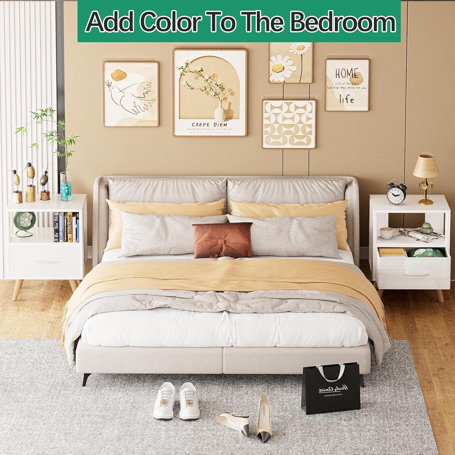 Night Stand White Kids Nightstand W/ Drawer Nursery Side Table W/ Open Storage