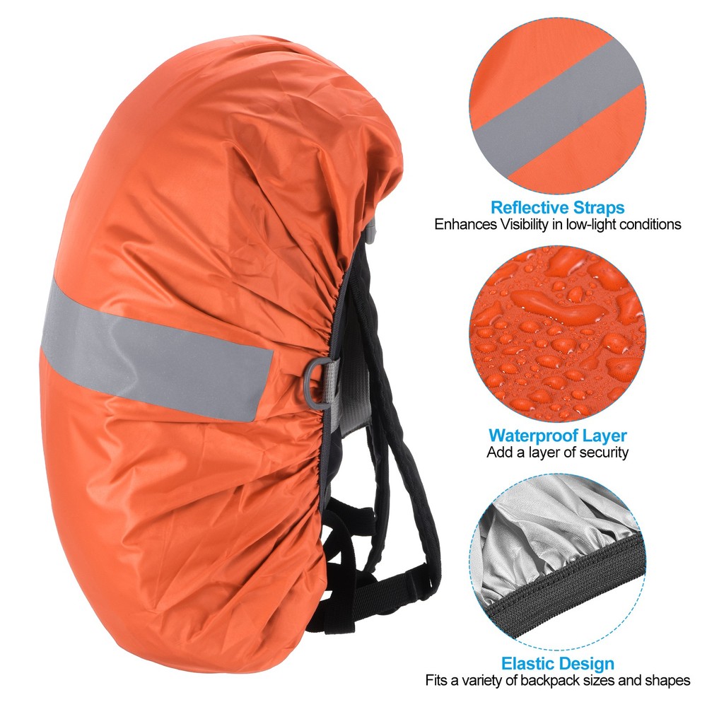 40-50L Waterproof Backpack Rain Cover with Reflective Strap M Orange