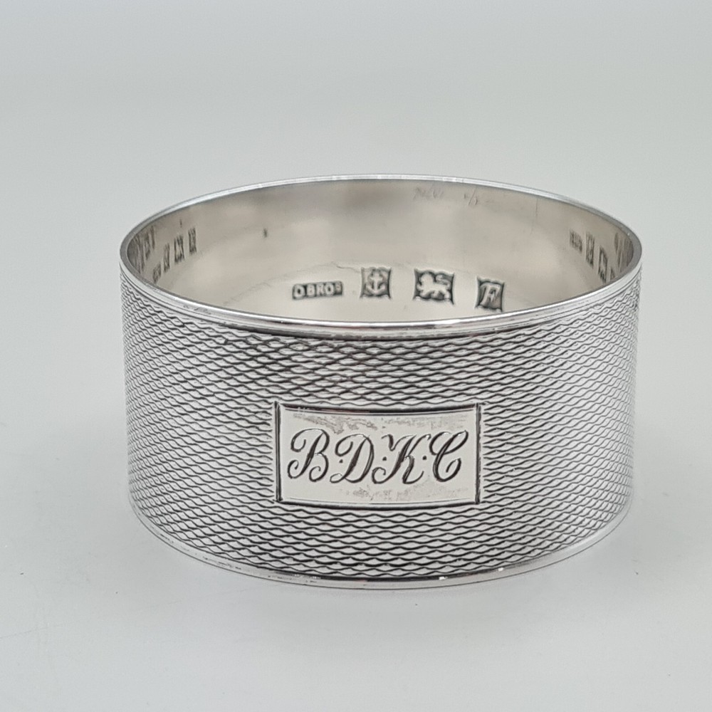 Sterling Silver Engine Turned Napkin Ring by D Bros Birmingham 1955