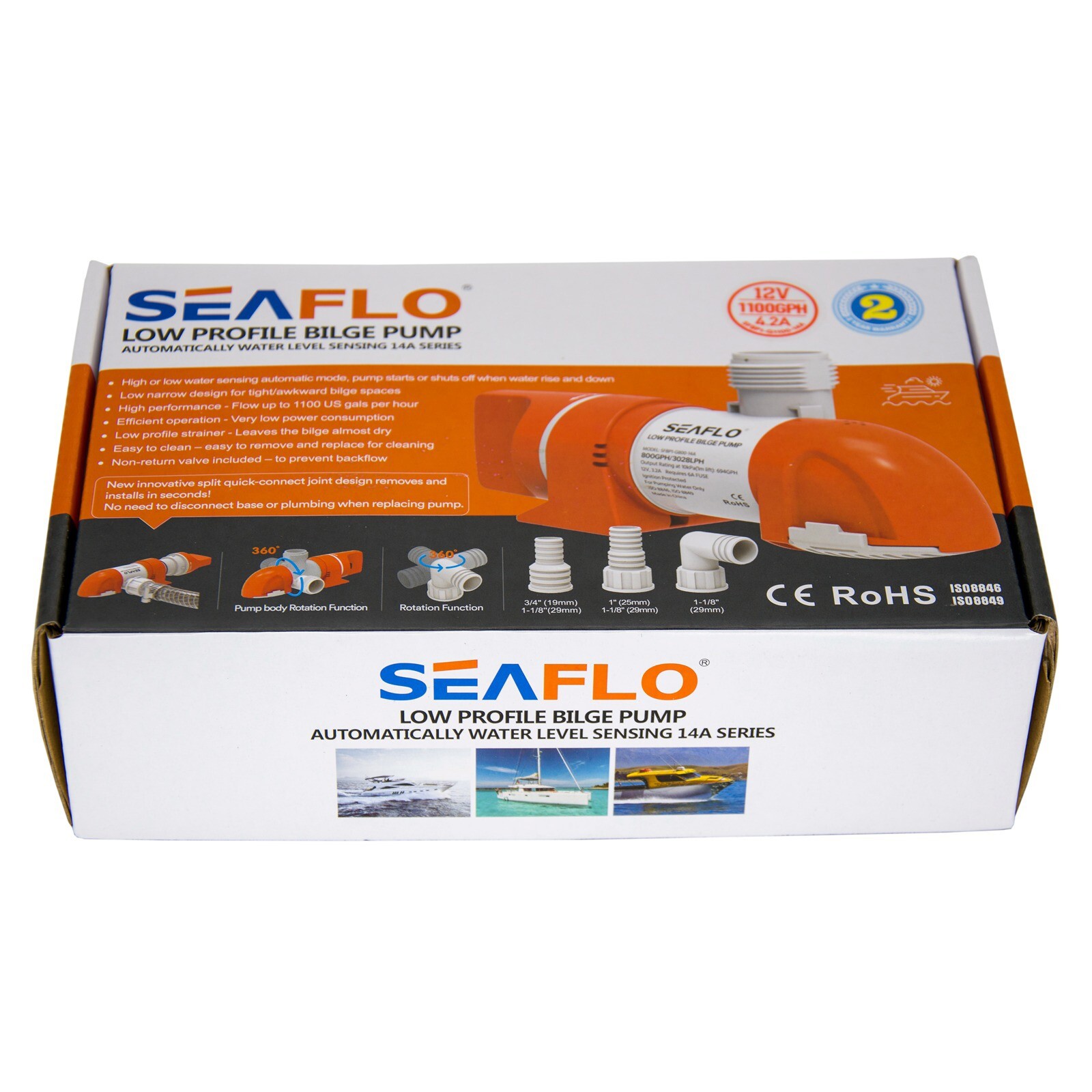 SEAFLO 12V 1100 GPH Automatic Bilge Pump Low Profile Boat RV Water Sensing Pump