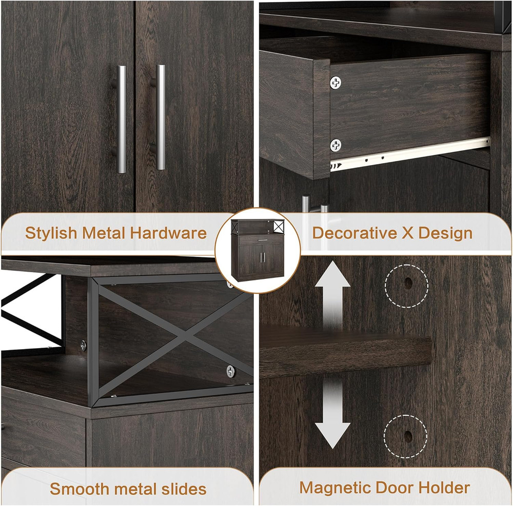 Kitchen Storage Cabinet with Adjustable Shelves and Drawers, Modern Buffet Sideb
