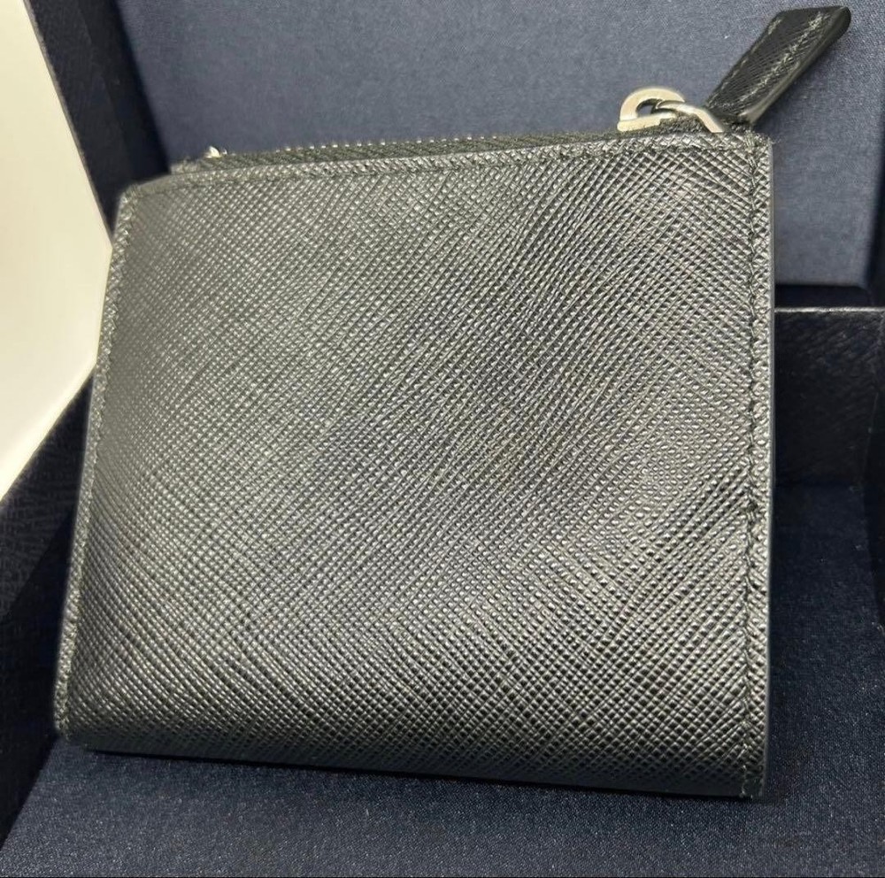 Prada Two-Fold Wallet Saffiano Leather Triangle Logo Black