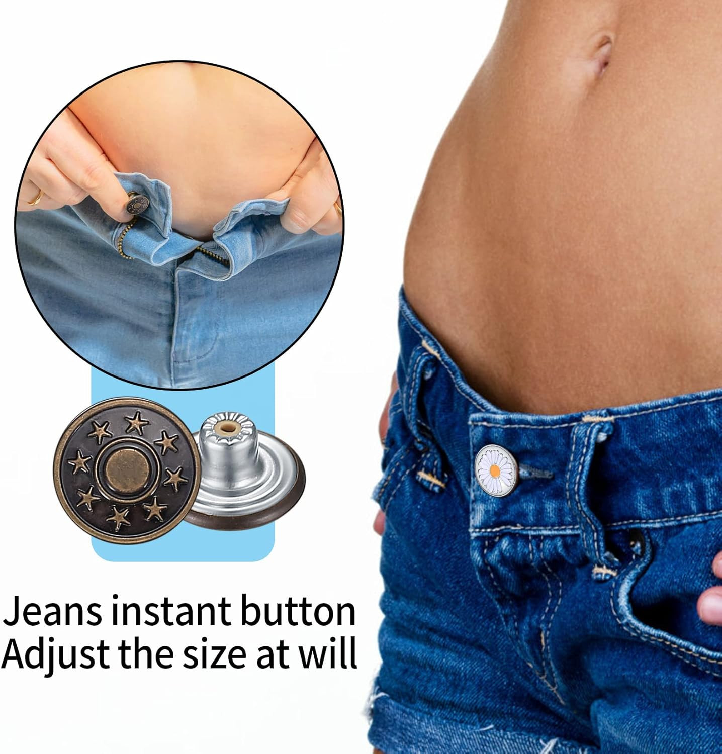 50 Pcs Jean Buttons Replacement Kit, 17Mm Metal Snap Denim Buttons for Pants