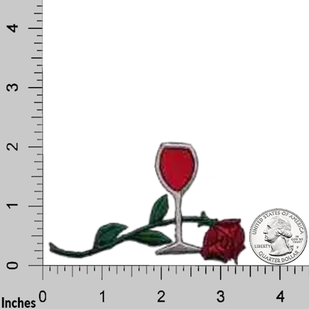 Red Wine Glass with Rose (3-Pack) Iron On Patch