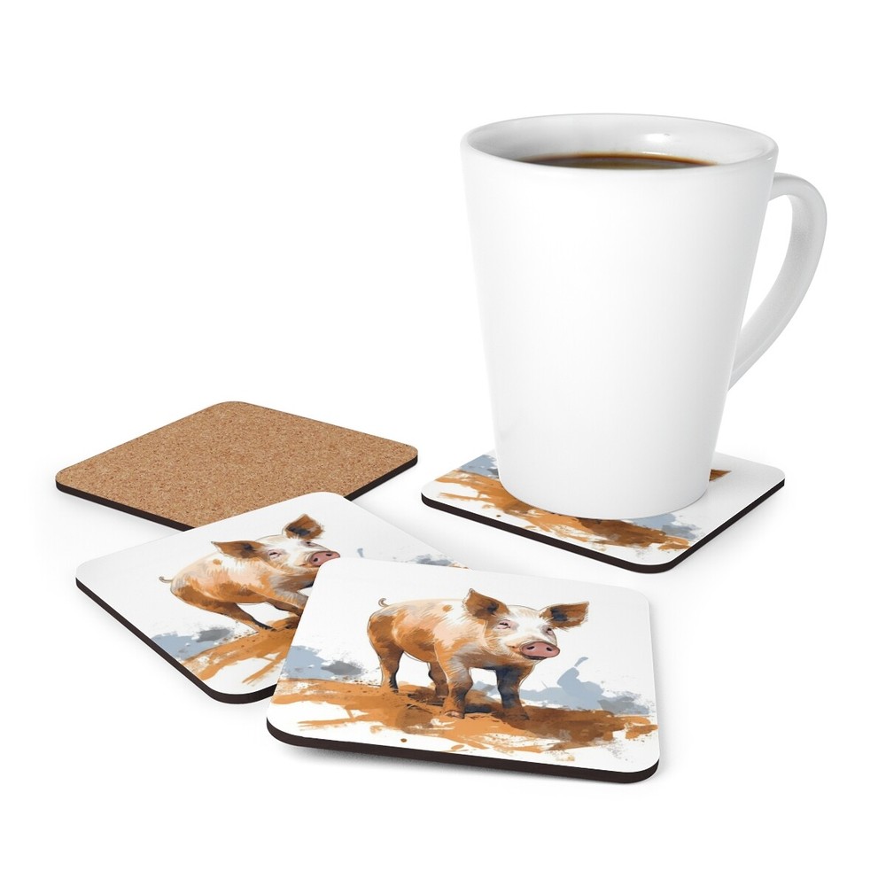 Rustic Pig Cork Coaster Set | Simply Rustic Collection