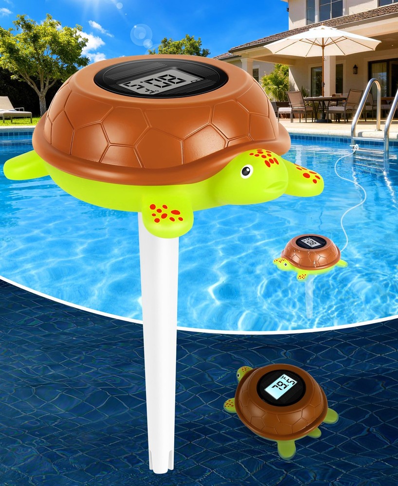 LuxBlue Turtle Floating Pool Thermometer Solar Powered | Ultra-Precise White