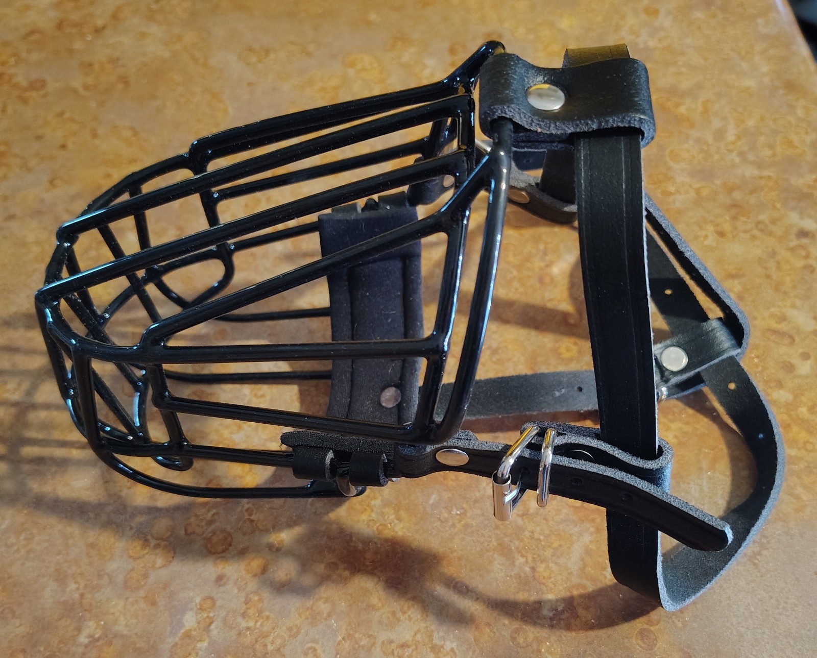 BRONZEDOG Dog Muzzle Metal Mask - Wire Basket - Adjustable leather Straps Large