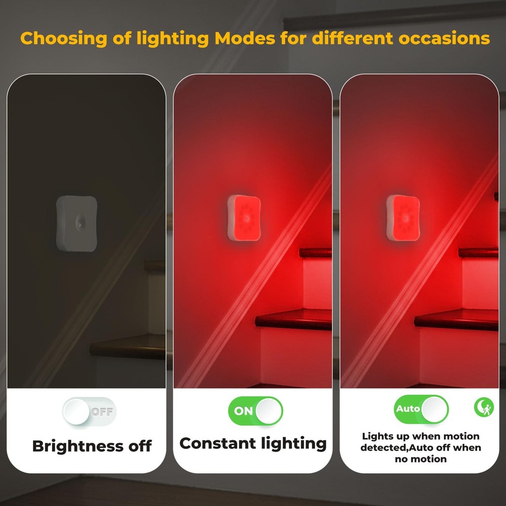 Red Motion Sensor Night Lights Rechargeable Battery Night Light Magnetic Red ...