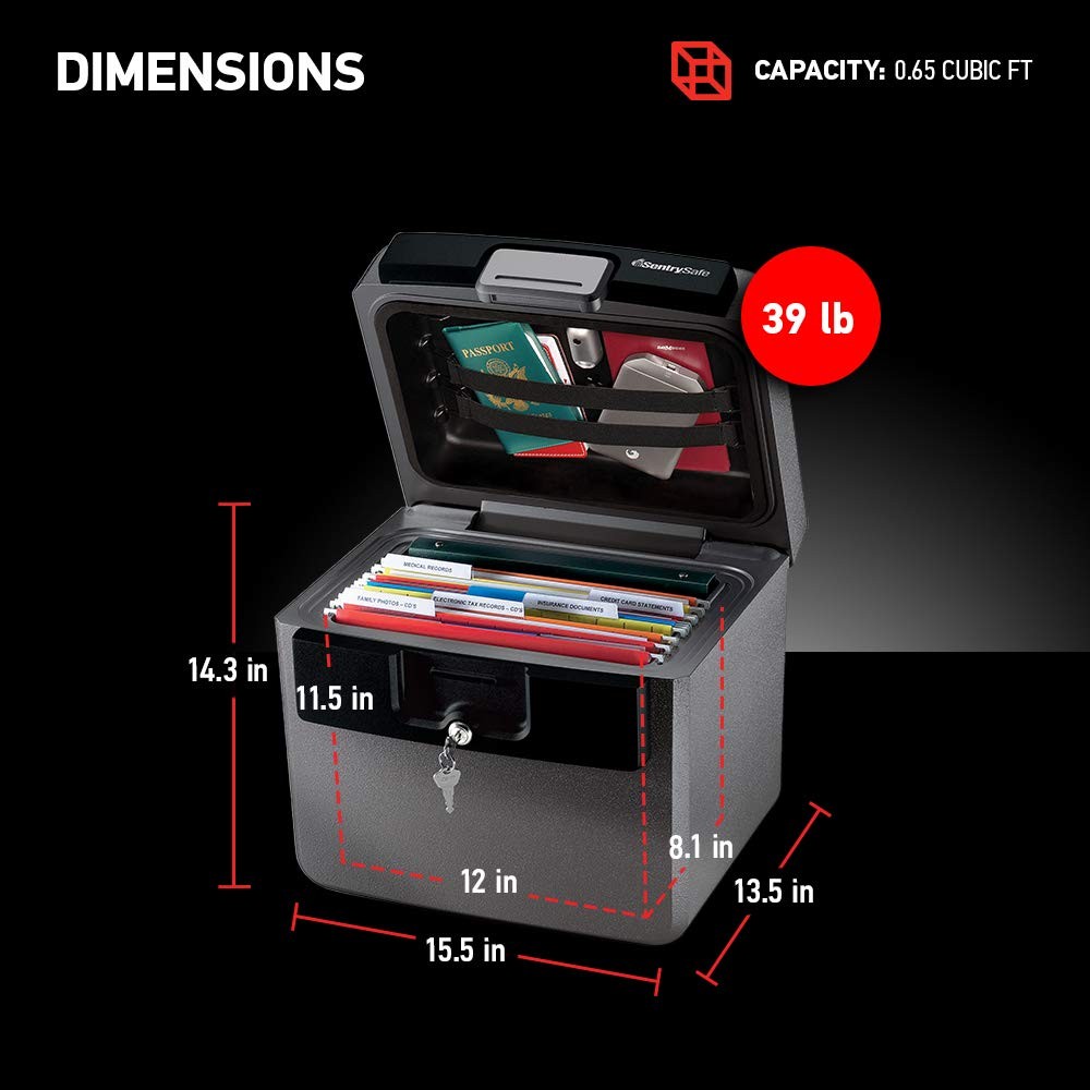 Black Fireproof and Waterproof Safe, File Folder and Document with Key Lock, ...