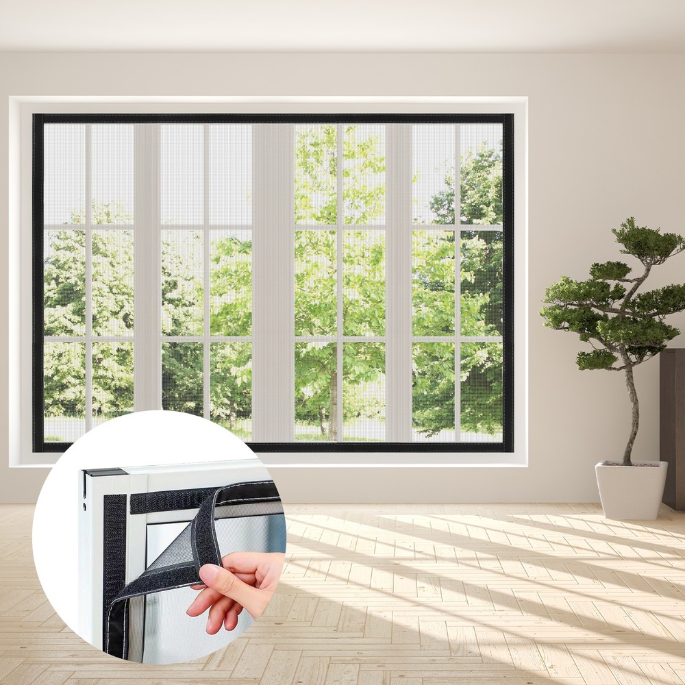 Window Screen Mesh 24" x 35" Fiberglass Net Mesh Grey Frame Hook and Loop