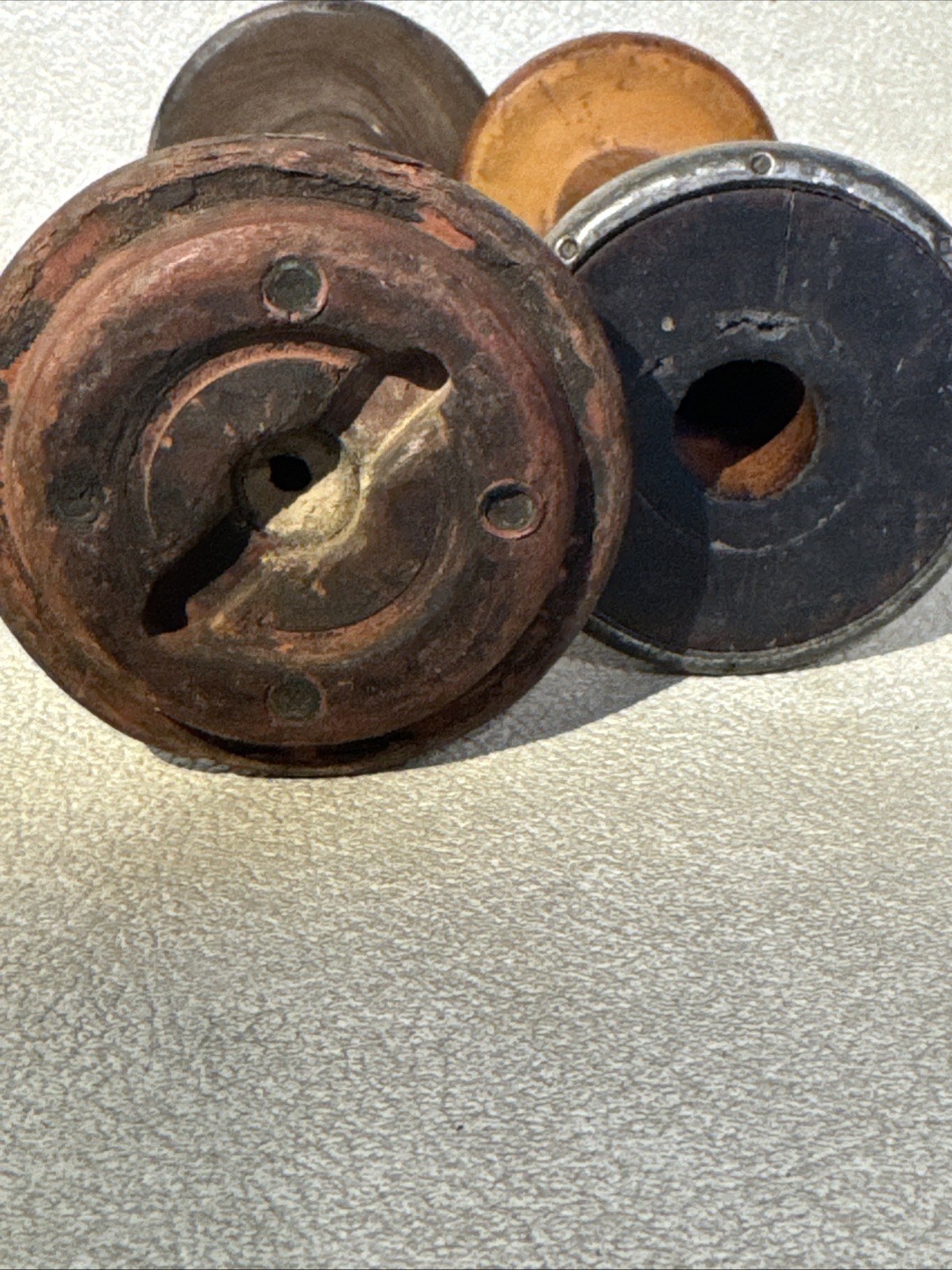 Vintage Wooden Textile Spools Bobbins Lot 2 Rustic Farmhouse 7” & 9"