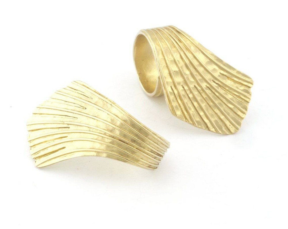Leaf Hammered Ring Adjustable Raw Brass (7US-9US inner size) 4808