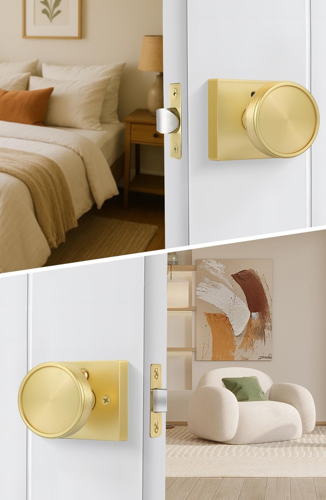 Gold Door Knobs Interior, Brushed Gold Door Knobs Square Privacy Door Knob fo...