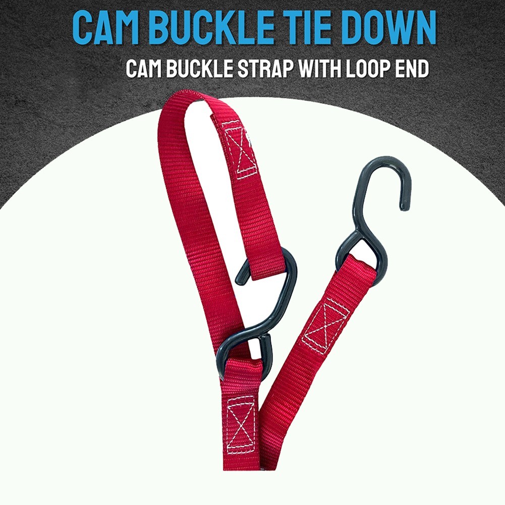 12PK Cam Buckle Tie-Down Straps w/S Hook Soft Loops Heavy Duty Motorcycle Straps
