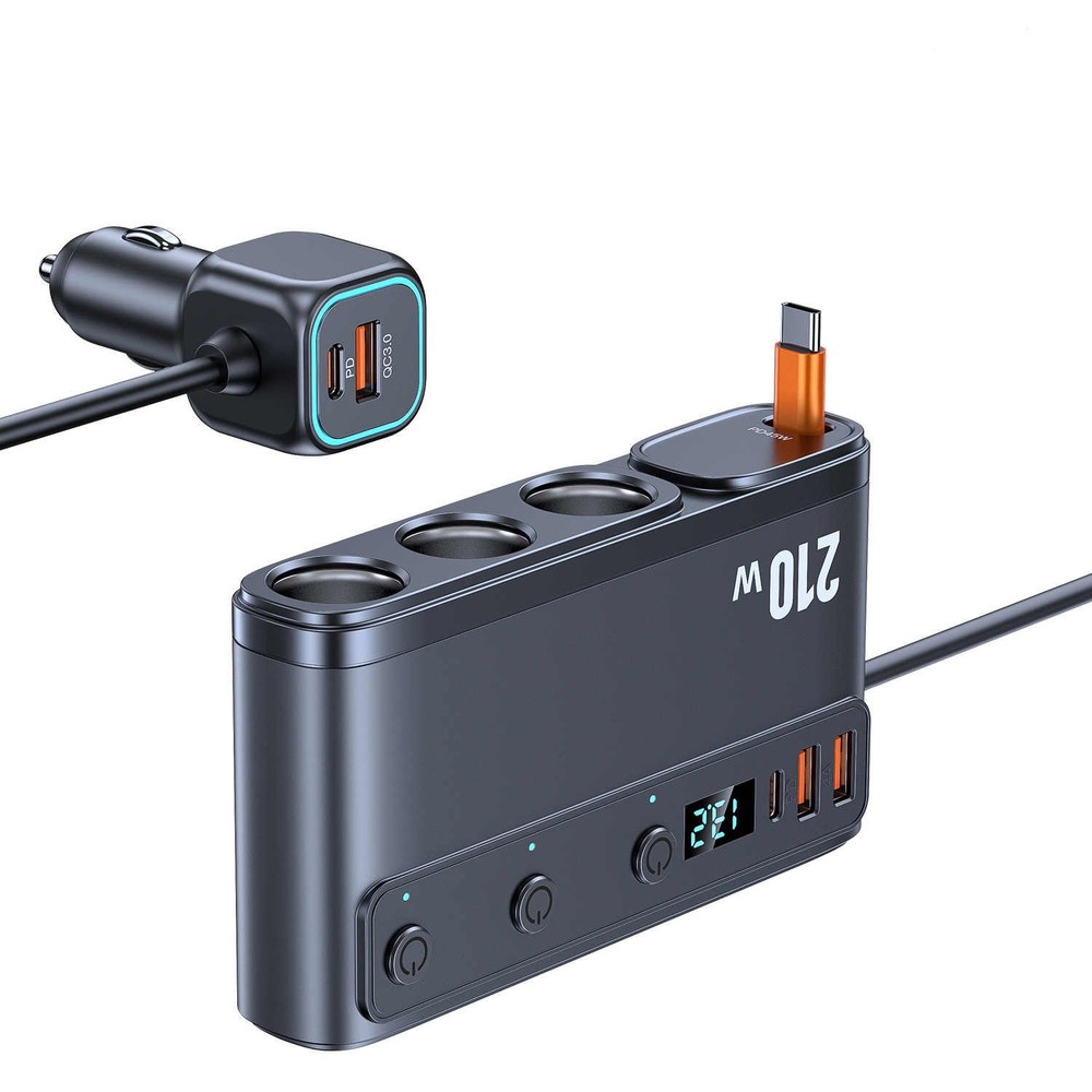 Multi Function Car Charger 9-in-1 with 3 Cigarette Lighter Sockets 6 USB 228W