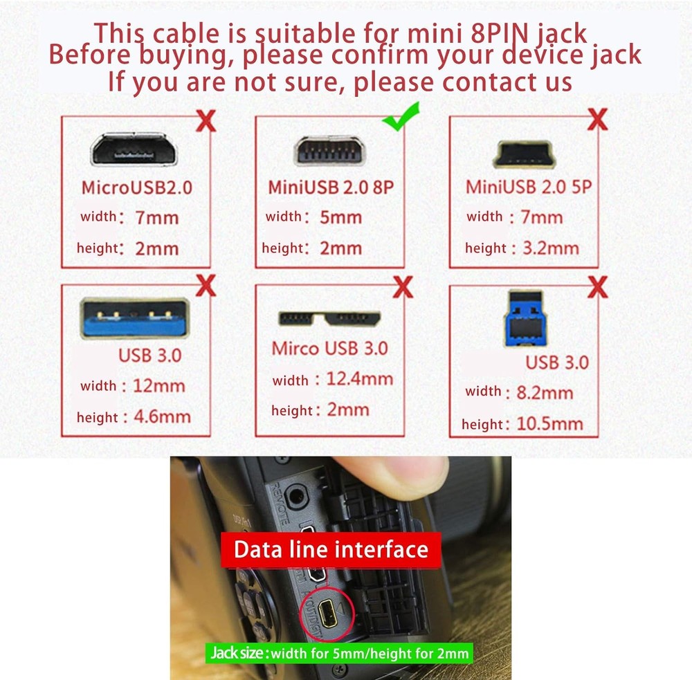 Replacement USB Camera Data Sync Battery Charger Charging Cable Cord black