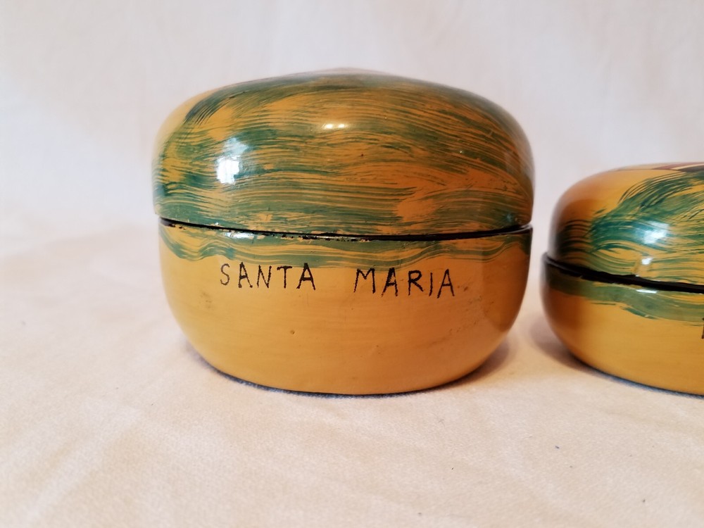 Vtg Lacquer Handpainted Nesting Boxes - Nautical Theme - Santa Maria & Pinta
