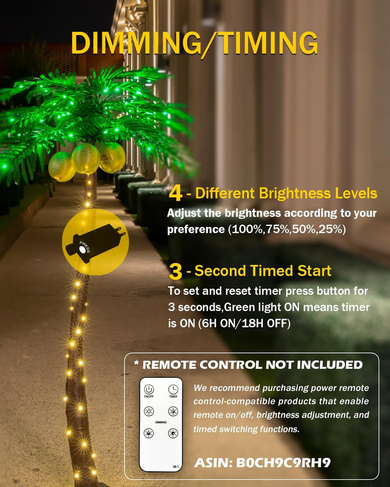 5Ft Lighted Palm Tree with Glowing Coconuts - Dimmable, UL Certified, Waterproof