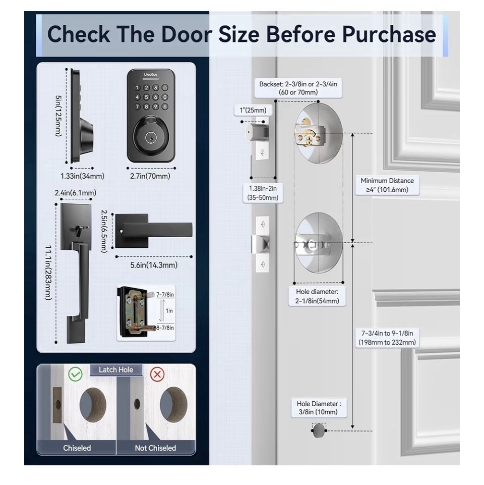 Fingerprint Keypad DeadboltFront Door Lock Set, App Control, Auto Locking