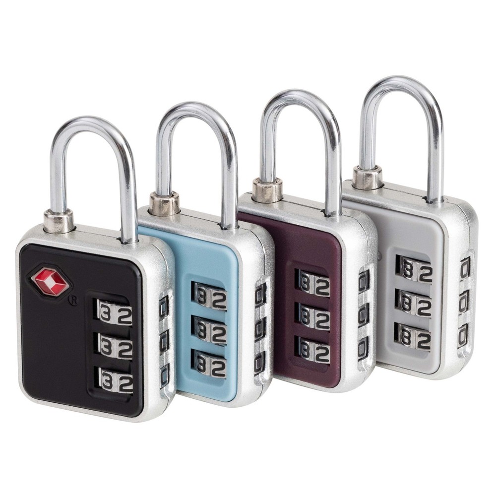 4 Pack 3-Dial Luggage Locks Durable Zinc Multi Color Set